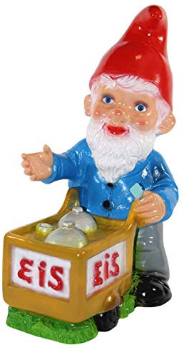 RAKSO Gartenzwerg Deko Garten Figur Zwerg Eisverkäufer mit mobiler Eisdiele stehend aus Kunststoff Höhe 35 cm