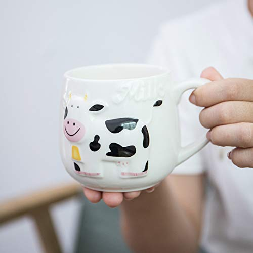 Taza de cerámica 3D de vaca, el mejor regalo para café, leche, té, regalo de 410 ml, color blanco