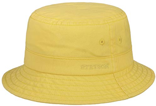 Stetson Organic Cotton Hut mit UV-Schutz Damen/Herren - aus 100% Bio-Baumwolle - Knitterfrei knautschbar - Nachhaltig - Bucket Hat unifarben - Packable Anglerhut - Frühjahr/Sommer gelb XL (60-61 cm)
