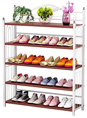 FZX514 Étagère À Chaussures Meuble De Rangement 5 Niveaux pour Environ 20 Paires De Chaussures, Etagère De Rangement(81X24x91cm),Rouge