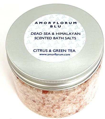 Amor Florum Blu - 100% Natürlich Badesalze - Himalaya-Salz aus Punjab, Pakistan, Totes Meer-Salz, Zitrusfrüchte, Grüner Tee. Entgiften, Beruhigen, Entspannen Weichmachen. 400g