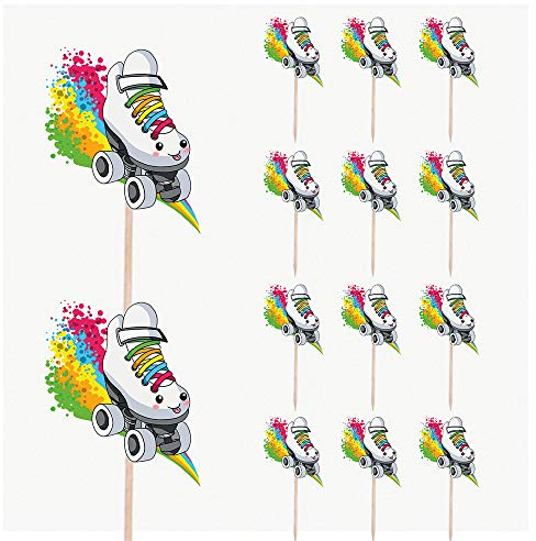 AK Giftshop Roller Skates Birthday Party Food Cupcakes Picks Decorations Toppers (Pack of 14)