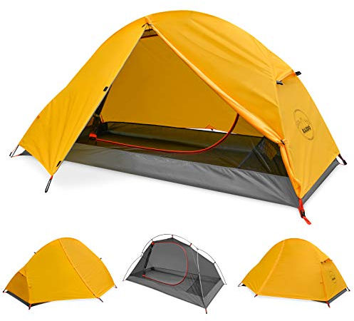 KAZOO Wasserdichtes Rucksackzelt, Ultraleicht, 1 Person, leichtes Campingzelt, 1 Person, Wanderzelt, Aluminiumrahmen, doppellagig (umweltfreundliches Gewebe) (hellgelb)