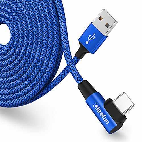 CLEEFUN 5m Cavo USB C ad Angolo Retto, Lungo Cavo Tipo C 90 Gradi 3A Ricarica Rapida Nylon Type C i-Phone 16 15 Plus Pro Max,Galaxy S25 S24 S23 S20 S10 A25 A55 A15, Redmi Note 13 12, PS5, Switch
