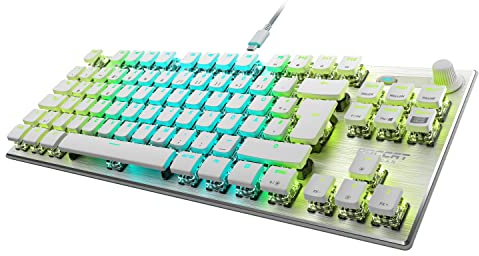 Roccat Vulcan TKL Pro (DE Layout) - Kompakte optische RGB Gaming Tastatur, AIMO LED Einzeltastenbeleuchtung, Titan Switch Optical, Aluminiumoberfläche, Multimediarad, weiß