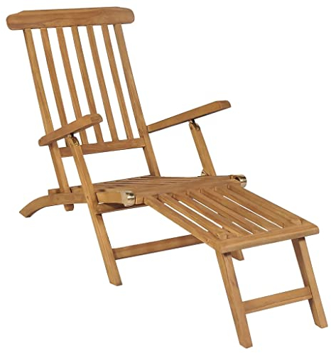 vidaXL Lot de 2 Chaises de Terrasse et Repose-Pied, Bain de Soleil avec Dossier, Chaises Longues de Jardin Extérieur, Bois de Teck Solide