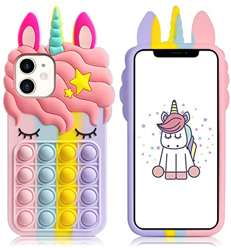 Vunake for iPhone 12 Case for iPhone 12/12 Pro Fidget Phone Case Poppet Soft Silicone Shockproof Protective Cases Heavy Duty Bumper Cover for for Kids Girls - Unicorn