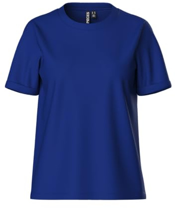 PIECES Damen Pcria Ss Fold Up Tee Stripes Noos Bc, Mazarine Blue,L