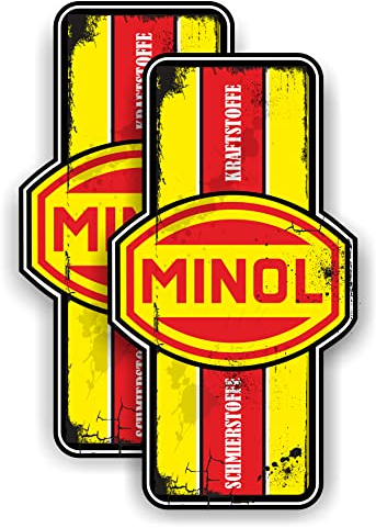 cut-it folientechnik & design 2X MINOL Aufkleber 10x5cm Kult DDR Sticker VEB IFA Vintage Oldtimer Oldschool Ossi Ostalgie Auto oder Moped Motorrad Tank