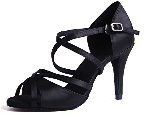 Syrads Scarpe da Ballo Latino da Sala da Donna Salsa Tango Bachata Scarpe da Ballo Indoor per Feste di Matrimonio,Nero,8.5cm Heel,37 EU