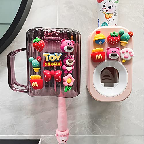 Automatic Toothpaste Dispenser & Toothpaste Holders and Wall Mounted Cup 3 Piece in a Set, is Wall Mounted for Bathroom,Toothpaste Squeezer for Kids & Family Shower by Mr. Thumbs(Pink Set)