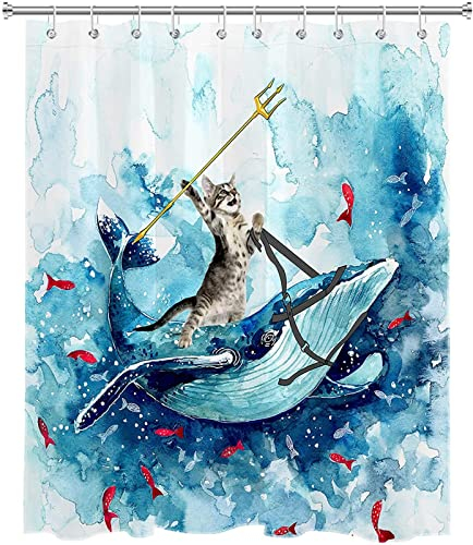 Duschvorhang 240x200 Katze, Wasserdicht Anti Schimmel Duschvorhänge 3D Wal, Shower Curtains Waschbar mit 12 Ringe, Duschrollo für Badewanne, Dusche Badezimmer