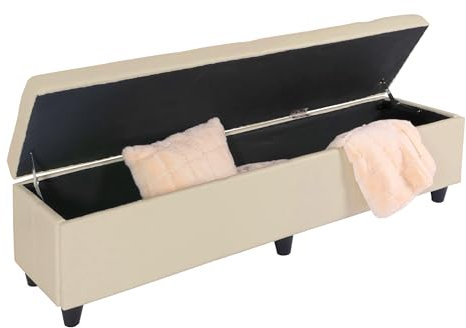 Mendler Bank Sitzbank mit Aufbewahrung Kriens XXL-AM, Kunstleder, 180x45x45cm - Creme