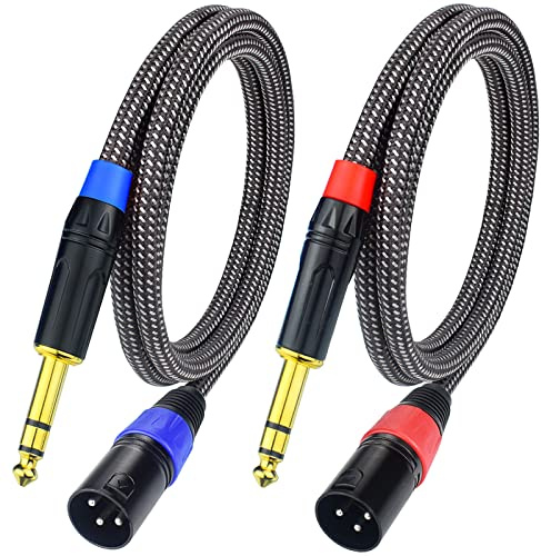 Ihurllu Balanced 1/4 TRS to XLR Male Patch Cable, 3.3Feet Quarter Inch 6.35mm to 3pin XLR Male Microphone Cable, Heavy Duty Nylon Braided, Gold Plated Plug, for Mixer, Speaker, Studio Monitor -2Pack