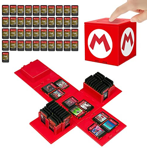 doepeBAE Porta Schede Giochi per Nintendo Switch, Capacità Extra Grande Switch Porta Carte da Gioco, 41 Slot Custodia per Giochi, Premi per Aprire Switch Porta Cartucce (Rosso M)
