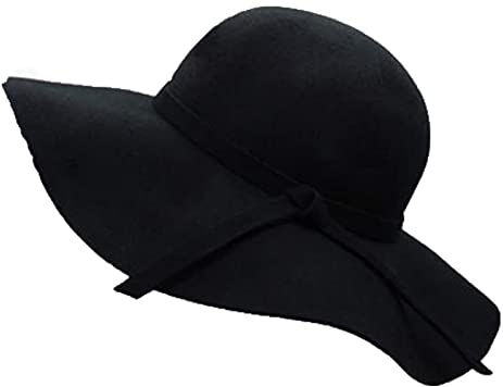 YWINETO Damen Wolle Fedora Hüte Schnalle Hüte Faltbar Breite Krempe Retro Schlappfilz Bowler Hut Panama Hut Schlapphut Kirche Hüte Jazz Hüte Reisen Wandern Fedora Party Hut Schwarz, Schwarz , L/XL