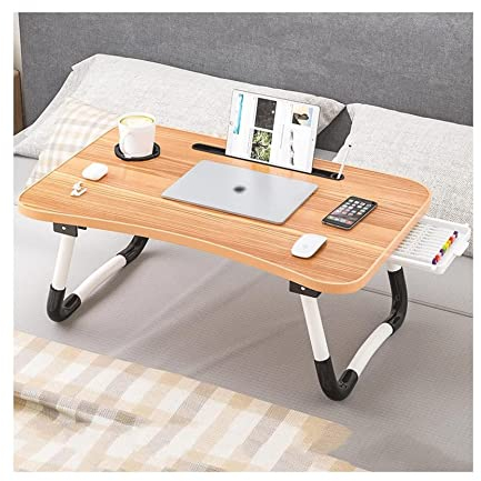 Laptop Tisch Klappbarer Laptop-Bett-Schreibtisch, bequemer Arc-Kartensteckplatz, Getränkehalter, Klappbein, Betttisch, rutschfest, stabil und Abriebfest Leichtgewicht