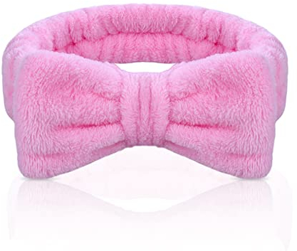AOMIG Fascia Capelli Donna Trucco, Fascia Capelli Spugna Fascia Spa per Ragazze, Fasce Capelli Trucco Fiocco Fascia Doccia Capelli per Lavaggio Viso, Doccia, Terme(Rosa)