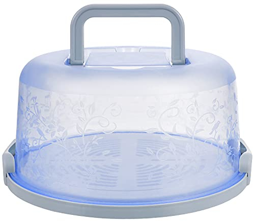 Cabilock Round Cake Carrier with Handle Dome Lids Dessert Carrier Handy Cupcake Holder Tray Clear Plastic Cake Pie Container Cake Box Serving Tray (Blue)