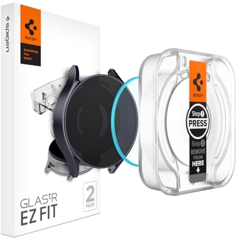 Spigen Glas.tR EZ Fit Protector Pantalla para Samsung Galaxy Watch 6 44mm, 2 Unidades, Instalación Fácil, 9H Dureza, Anti-Arañazos