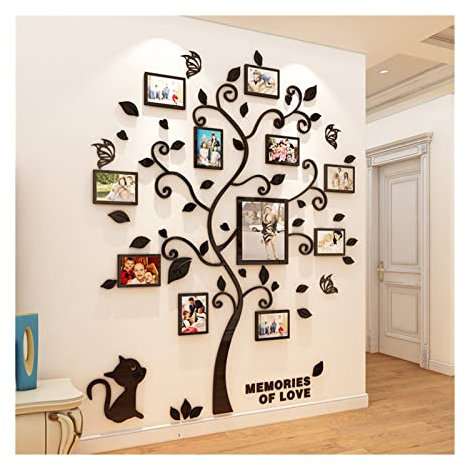 Fotorahmen/Bilderrahmen 3D -Acrylaufkleber -Baumspiegel -Wandtattoos DIY Fotorahmen Familienfoto for Wohnzimmer Kunst Wohnkultur Bildrahmen Wand Leerrahmen ( Color : Schwarz , Size : XL about 1.5x1.9m