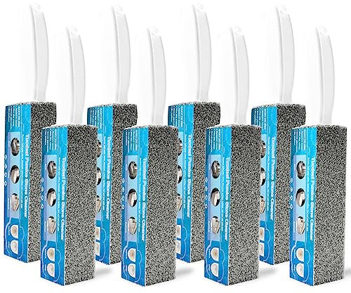 8 Pack Pumice Stone for Toilet Cleaning with Handle, Pumice Scouring Stick, Toilet Cleaning Brush, Powerfully Remove Hard Water Rings, Calcium Buildup, Limescale Stain