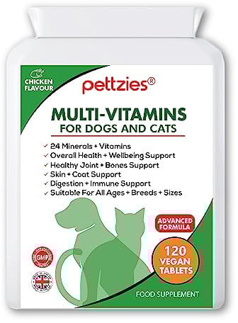 PETTZIES Daily Dog Vitamins - 24 Natural Minerals and Multivitamin Supplement for Dogs and Cats - Puppy to Senior - Support Brain, Heart, Joint, Muscle, Gut, Skin, Coat and Immune System.120 Tablets