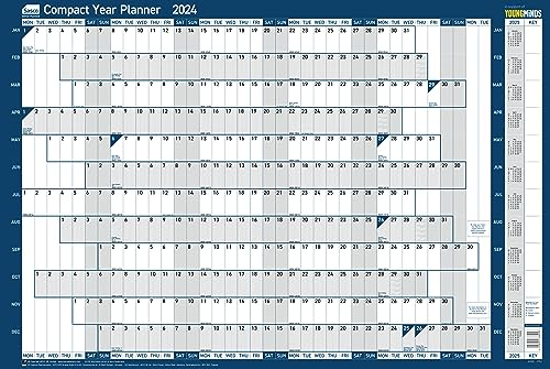 Sasco 2024 kompakter Jahres-Wandplaner, Papier-Mini-Whiteboard-Poster-Stil, trocken abwischbarer Kalender, kleiner Wandplaner mit trocken abwischbarem Stift, Stift-Clip und Aufklebern, Wandtafel und