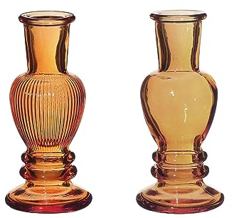 NaDeco Glasvase Bunt 'Venice' 2er Set - Wählbar in vielen Farben und Größen | Kerzenvase | Bunte Glasvasen | Deko Vasen | Ausgefallene Farbige Glasvasen, Farbe:Ocker, Größe:h.11.3 Ø 5cm
