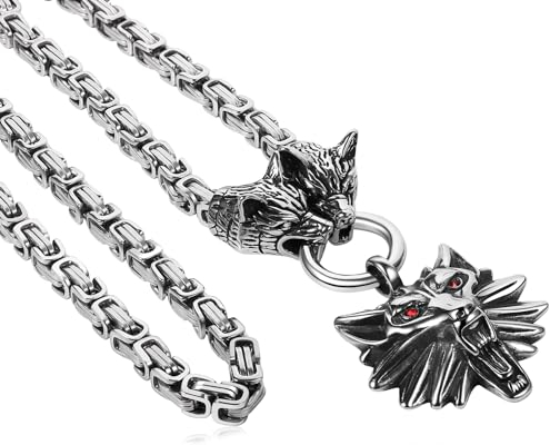 OIDEA Königskette Halskette Wikinger Anhänger: Schwer Herren Kette mit Wolfskopf Anhänger Edelstahl Viking Halsschmuck Punk Rock Stil Geschenk für Männer Weihnachten Neujahr