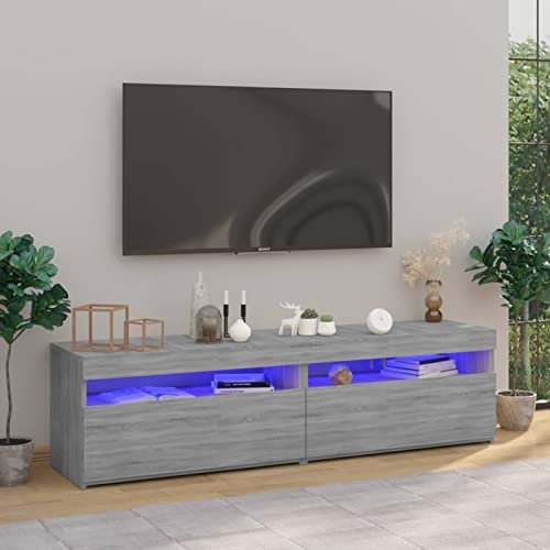 SECOLI Mueble de TV LED de 150 cm, con iluminación LED, color gris, sonoma, mueble para TV, armario de TV, armario para TV, armario para TV, armario de 150 x 35 x 40 cm
