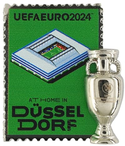UEFA AMBALLCOM | Réplique Miniature de la Coupe Euro 2024 | Pin's hôte - Diverses Villes | 23x31mm | Carte Papier | Cadeau pour Les Fans de Football (Dusseldorf)