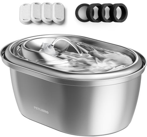 PETLIBRO Fontaine à Eau en Acier Inoxydable pour Chat, 3 l, Fontaine à Eau pour Chats, Fontaine à Eau de qualité Alimentaire pour Chien, Distributeur d'eau Automatique avec 4 filtres et 4 éponges