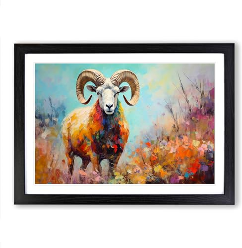 Ram Sheep Palette Knife Framed Wall Art Print A2 Black | Ready to Hang, Premium Giclée Paper, Fade-Resistant Inks, Securely Packaged, UK Made