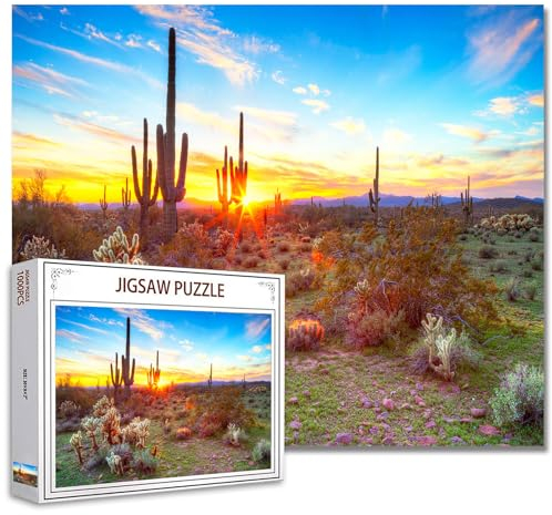 Tucocoo Arizona Wüstenkunst-Puzzle 1000 Teile Puzzles für Erwachsene, Saguaro Kakteen Natürliche Pflanzen Landschaft Puzzles für anspruchsvolle Familienaktivitätsspiele DIY Puzzle für Heimdekoration
