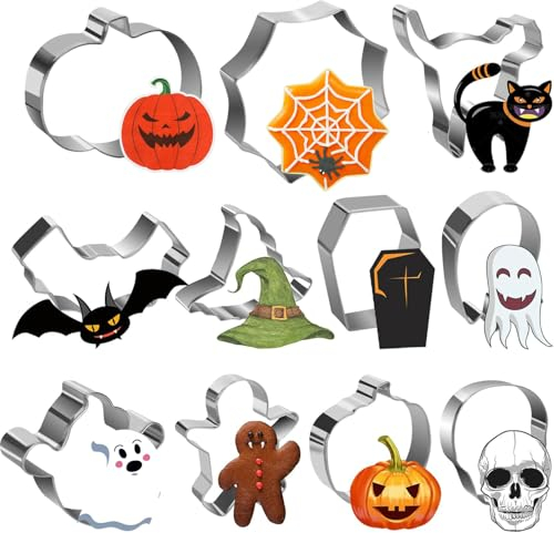 Halloween Ausstechformen, 10 Stück Keksausstecher Edelstahl Ausstecher Halloween Set Kürbis Ausstechform