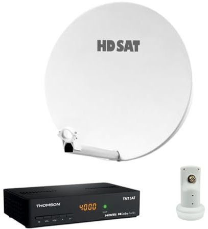 Pack HDSAT Parabole Satellite Fibre Composite Blanche 60cm + LNB Single + Décodeur Satellite HD TNTSAT Astra + Carte
