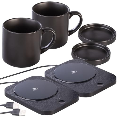 PEARL Tassenwärmer elektrisch: 2er-Set 2in1-USB-Tassenwärmer m. Qi-kompatibler Ladestation, 15W (USB mit Tassen, Ladegerät Airpods, Camping Wasserkocher)