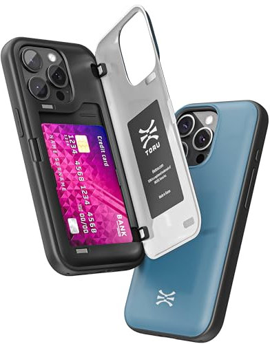 TORU CX HYBRID for iPhone 13 Pro Wallet Case | Dual Layer Slim Protective Hard Cover with Hidden 2-Credit Card Slot Holder - Blue
