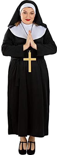 Funidelia | Nonne Kostüm mit Kreuz für Damen Religion, Nun, Sister Act, Berufe - Kostüm für Erwachsene & Verkleidung für Partys, Karneval & Halloween - Größe L - Schwarz