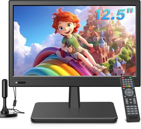 othoig Portable 12.5 Inch TV, Small Flat Screen Kitchen TV and HDMI/USB Slot and Antenna, 12 Volt Car Cable/AC Adapter for Motorhome/Camping (No WiFi/Bluetooth/Satellite)