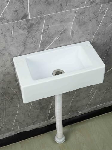 XRB2050 Lavabo de Pared de Resina, 40x20x11cm/15.7x7.9x4.3inch Lavabo de Baño Tamaño Pequeño, Lavabo con kit de Desagüepara Aseo de Invitados Lavadero Garaje Blanco 75cm Desagüe