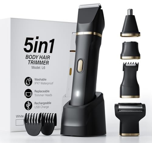 MIFXIN 5 en 1 Rasoir électrique pour femme, rasoir électrique indolore, étanche IPX7 pour corps, jambes, pièces privées, rechargeable (Noir)