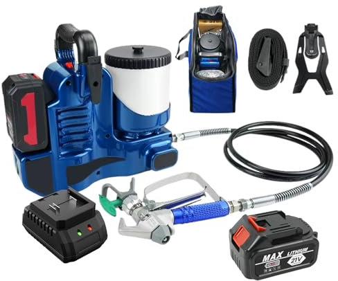 Generic 500W Cordless Airless Spraying Machine, 1.1L/Min High Pressure Paint Sprayer with 21V Lithium Battery, 6-Speed Adjustable/1.2L Hopper/15MPa Max Pressure, Blue Handheld Paint Sprayer