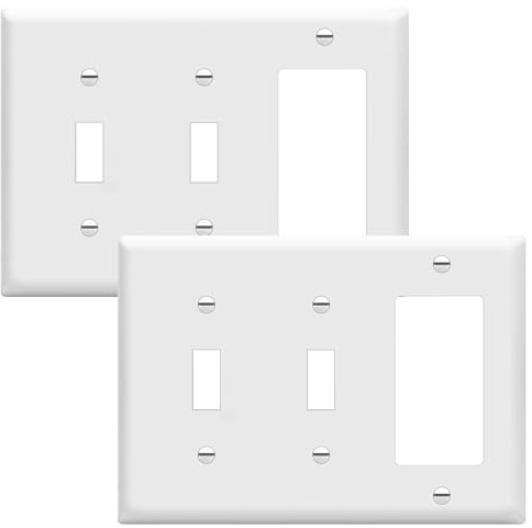 ENERLITES Combination Double Toggle/Single Decorator Rocker Outlet Wall Plate, Standard Size 3-Gang Light Switch Cover(4.5 x 6.38), Polycarbonate Thermoplastic, UL Listed,881231-W-2PCS, White