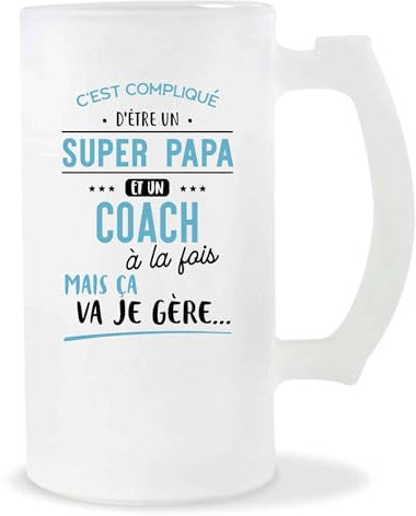 Otshirt Verre à Biere Verre à Bière Super Papa et Coach | Chope de Bière Pinte | Idée Cadeau Père Entraînement Motivation Humour Original Anniversaire Noël Fête des Pères