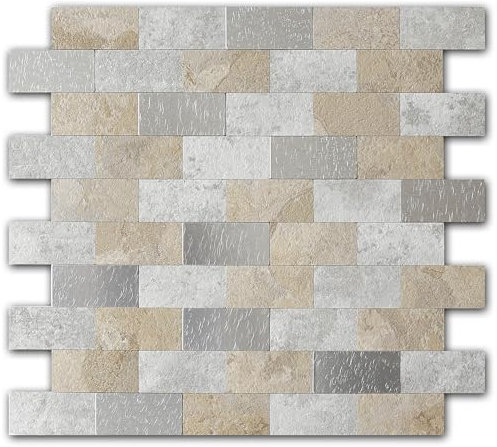 VAOVI 3D Self Adhesive Tiles for Walls,Kitchen Stick on Splashback Tiles Splash Wall Panels for Bathroom Mosaic Brick Waterproof(10Tiles,Beige Gray)