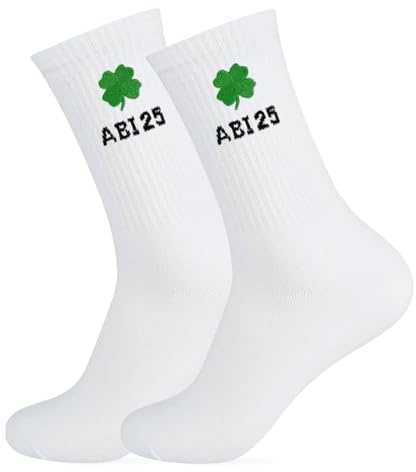 YYSWSAKY ABI 2025 Socken, Geschenk zum Bestandenen Abitur, Abschluss Sport Socken mit Vierblättrig Kleeblatt Stickmuster, Glücksbringer Lustige Sock für Schulabschluss Freunde