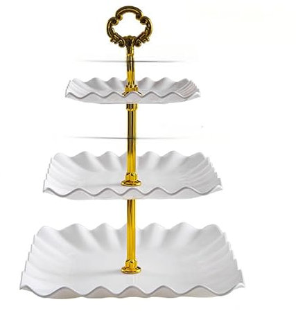 Alzatina per Dolci 3 Piani - Vassoi per Torte e Frutta in Plastica Bianca - Porta Caramelle da Tavolo - Alzata per dessert per Buffet Matrimoni Compleanni