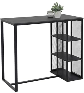 Hela Tische, Bartisch Bistrotisch Klara, Dekor Eiche Dunkelgrau, Metall-Regal-Gestell, 120x60x103cm